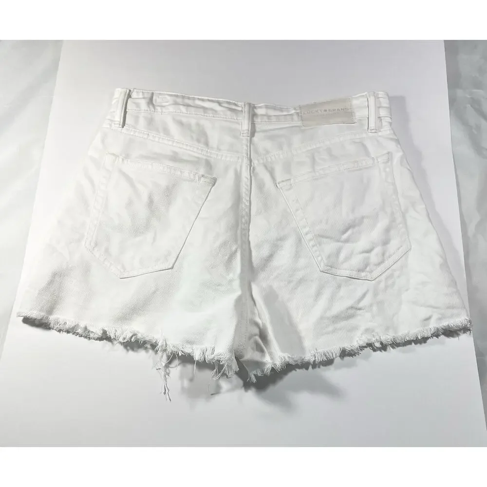 Lucky Pins White Size 8 High Rise Womens Denim Jean Shorts Cutoffs